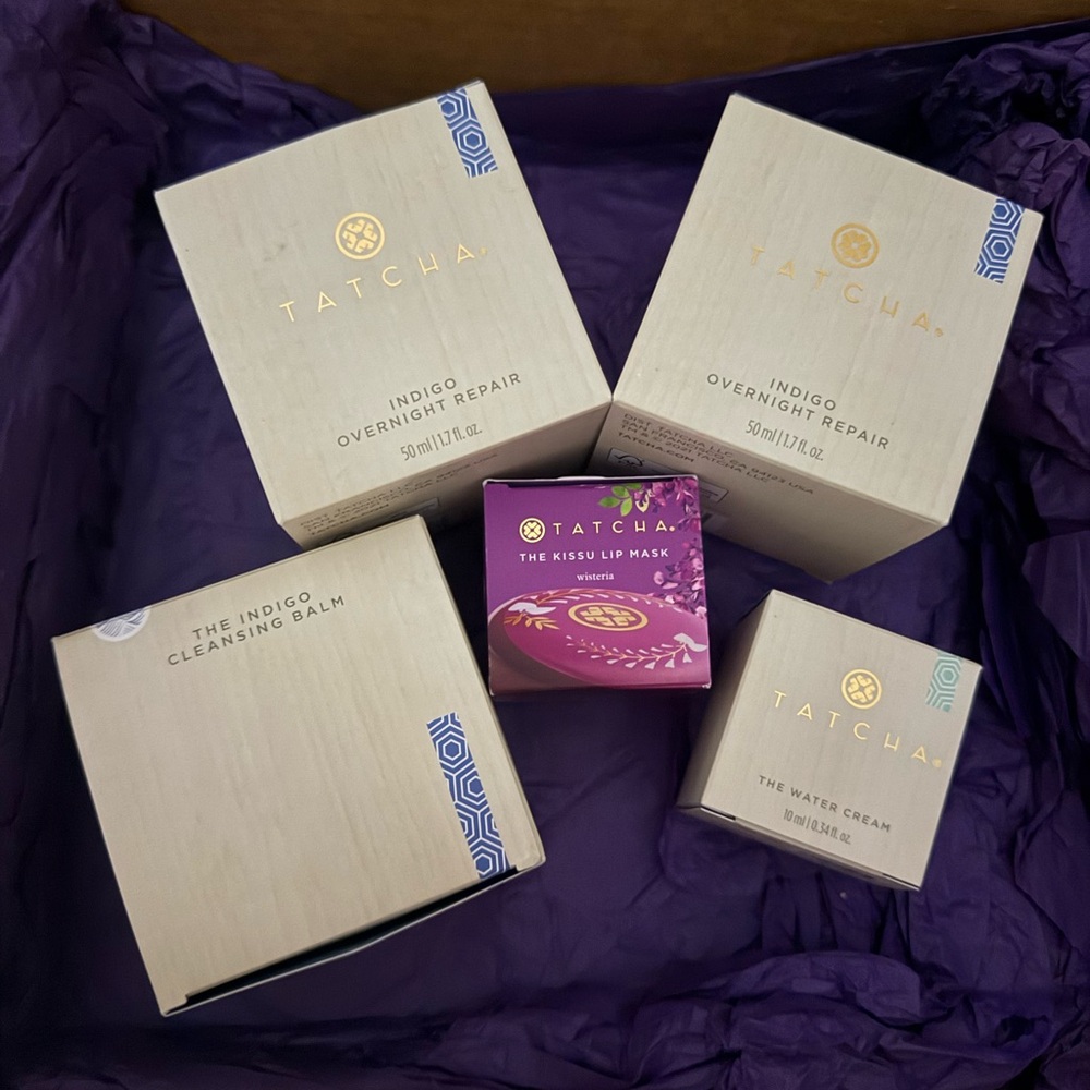 SOLD Tatcha indigo overnight & cleansing balm, wisteria lip, water cream!